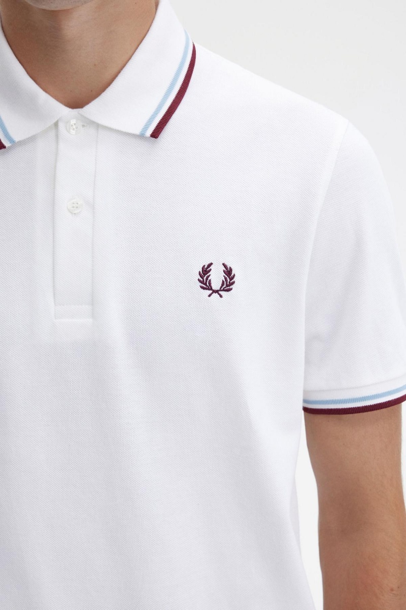 Camisa Polo Fred Perry M12 Hombre Blancos Vino Granate | XMXGW75528