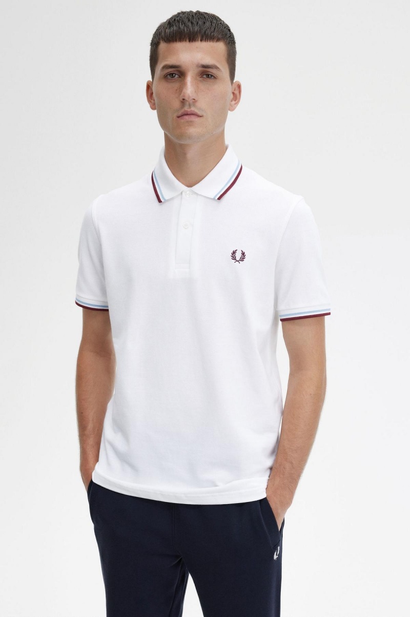 Camisa Polo Fred Perry M12 Hombre Blancos Vino Granate | XMXGW75528