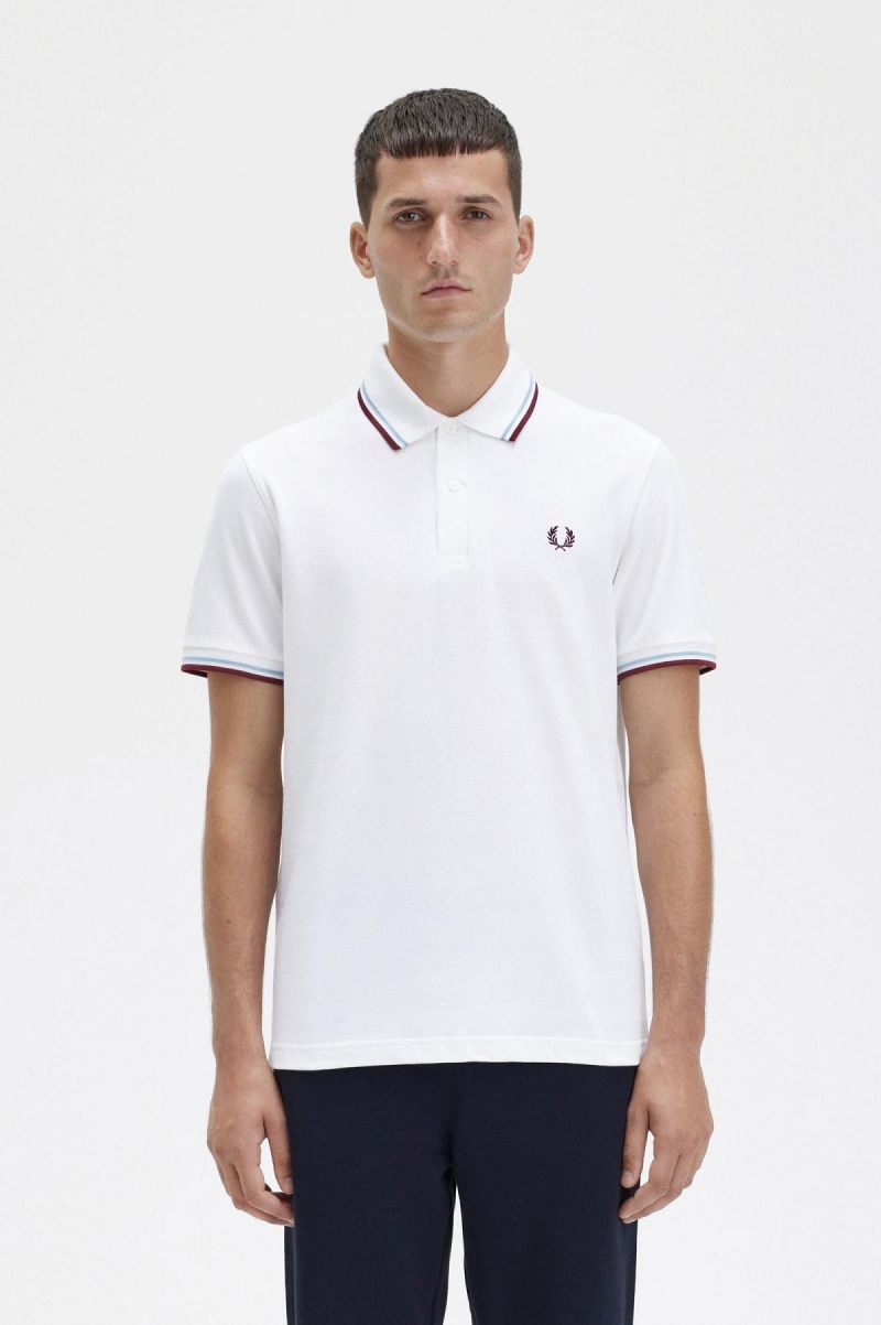 Camisa Polo Fred Perry M12 Hombre Blancos Vino Granate | XMXGW75528