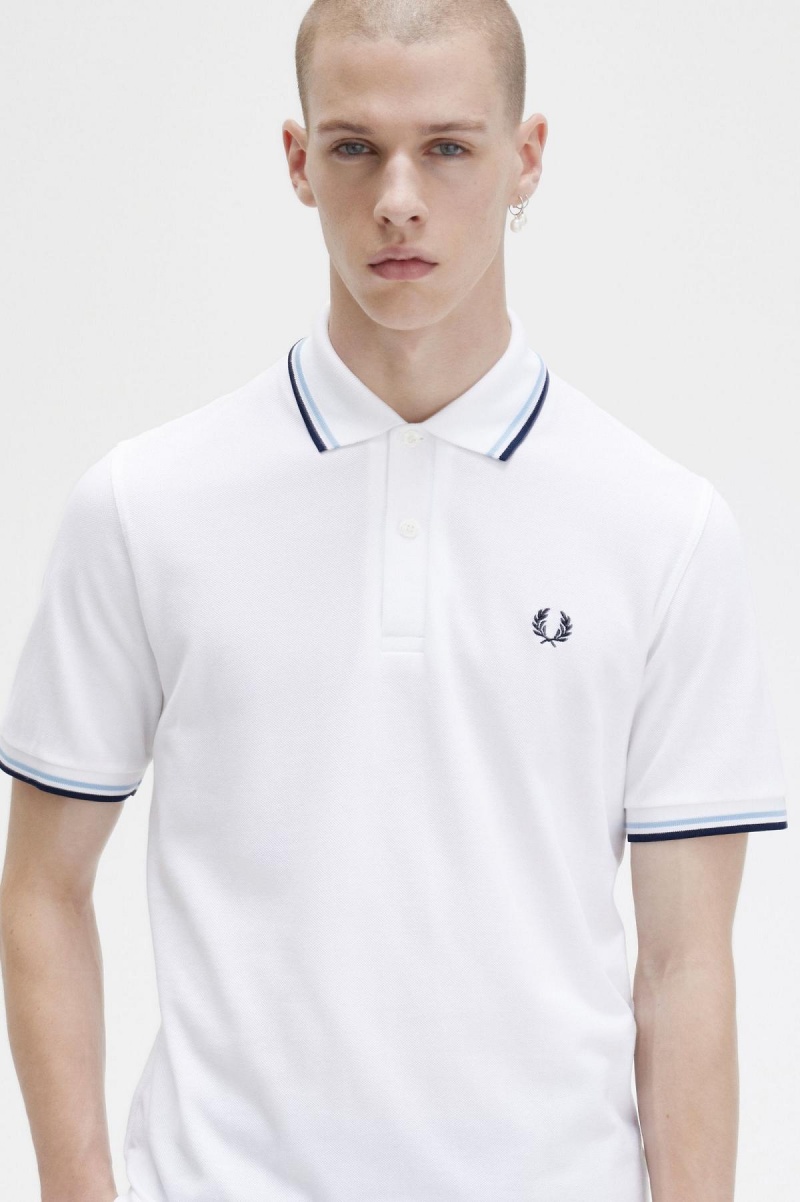 Camisa Polo Fred Perry M12 Hombre Blancos Azul Marino | MXICD39321