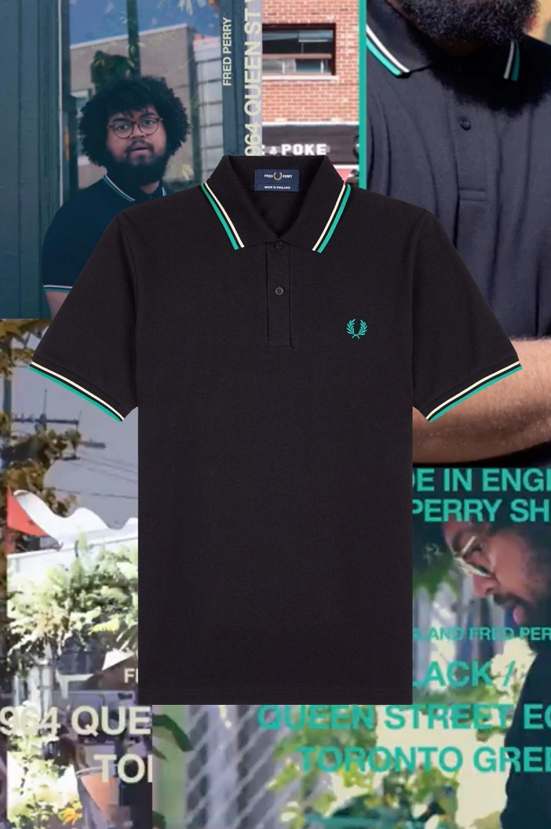 Camisa Polo Fred Perry M12 Hombre Negros Verdes | TMXWZ96188