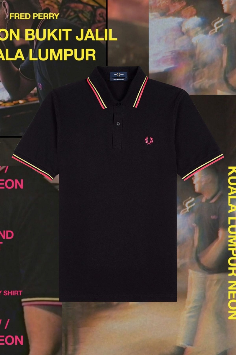 Camisa Polo Fred Perry M12 Hombre Negros Amarillos | MXEGJ50639