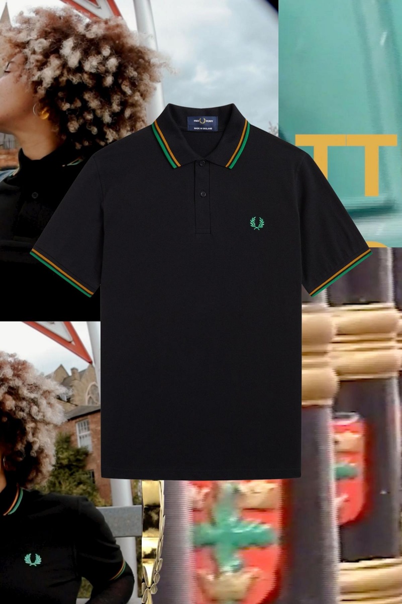 Camisa Polo Fred Perry M12 Hombre Negros Dorados Verdes | DMXVO52030