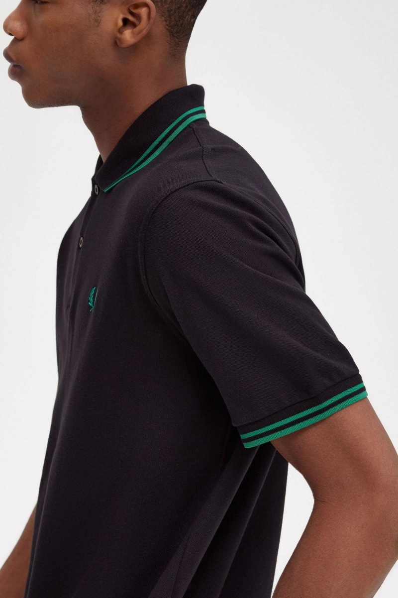 Camisa Polo Fred Perry M12 Hombre Negros Verdes Verdes | QMXUV93444