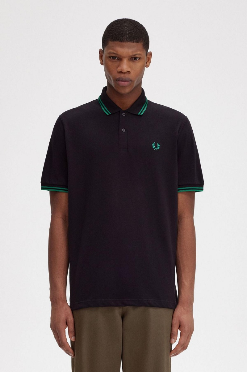 Camisa Polo Fred Perry M12 Hombre Negros Verdes Verdes | QMXUV93444