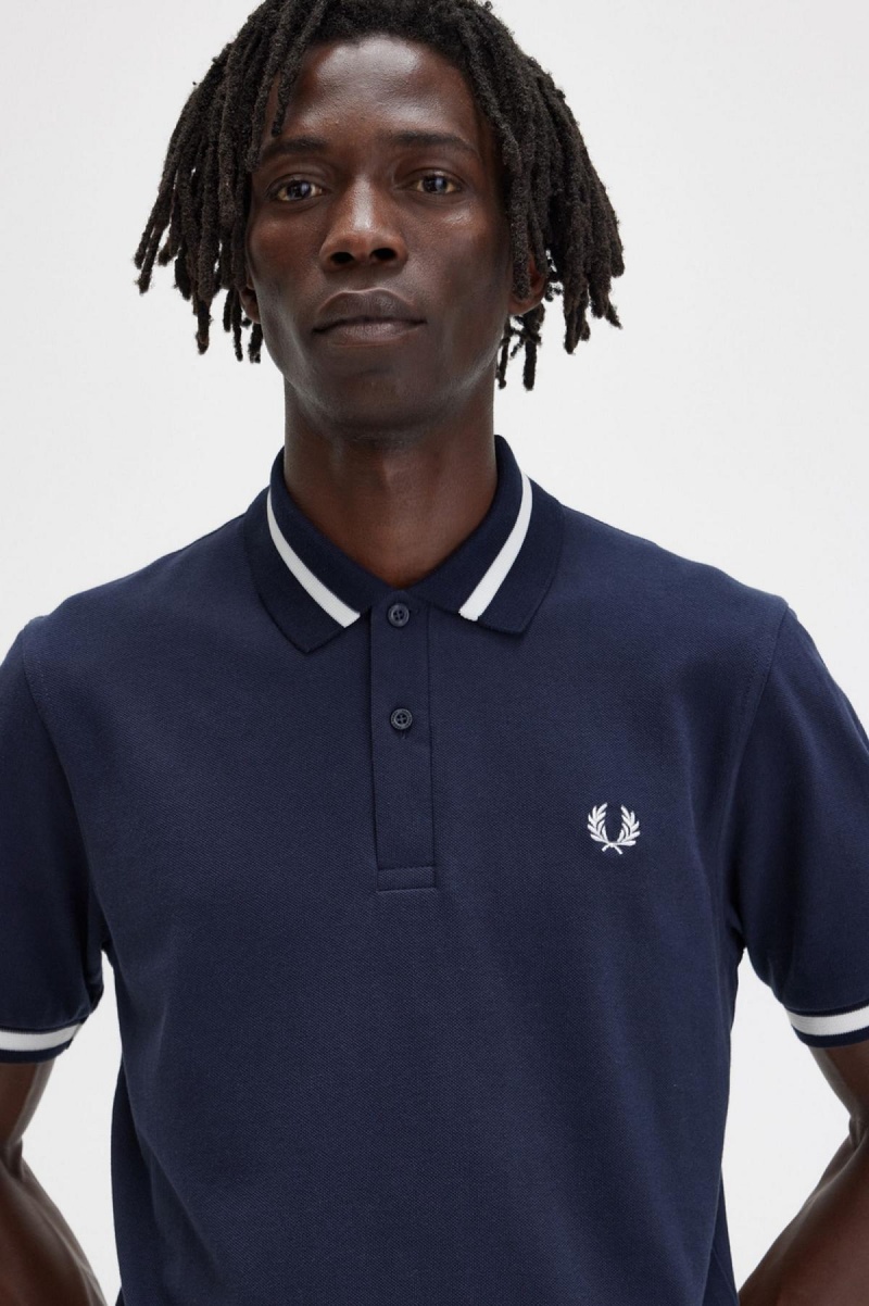 Camisa Polo Fred Perry M2 Hombre Azul Marino Blancos | MXCIF40987