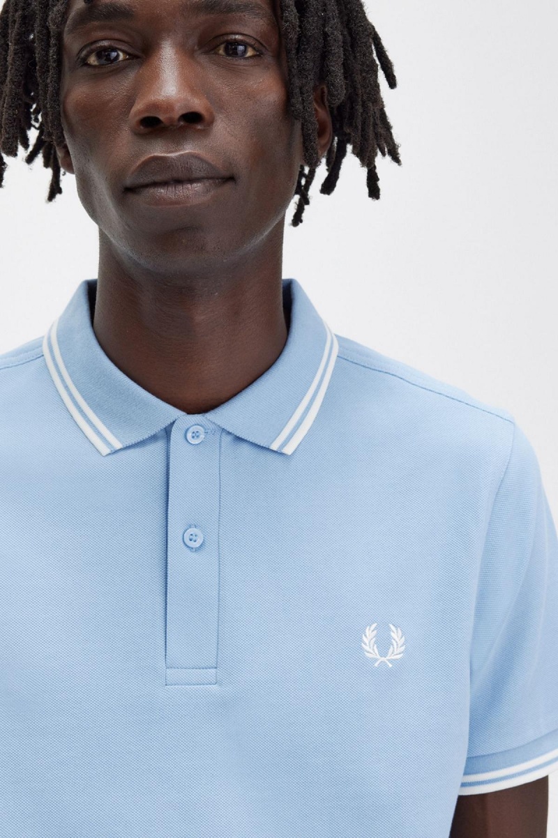 Camisa Polo Fred Perry M3600 Hombre Azules Blancos Blancos | MXNEJ62343