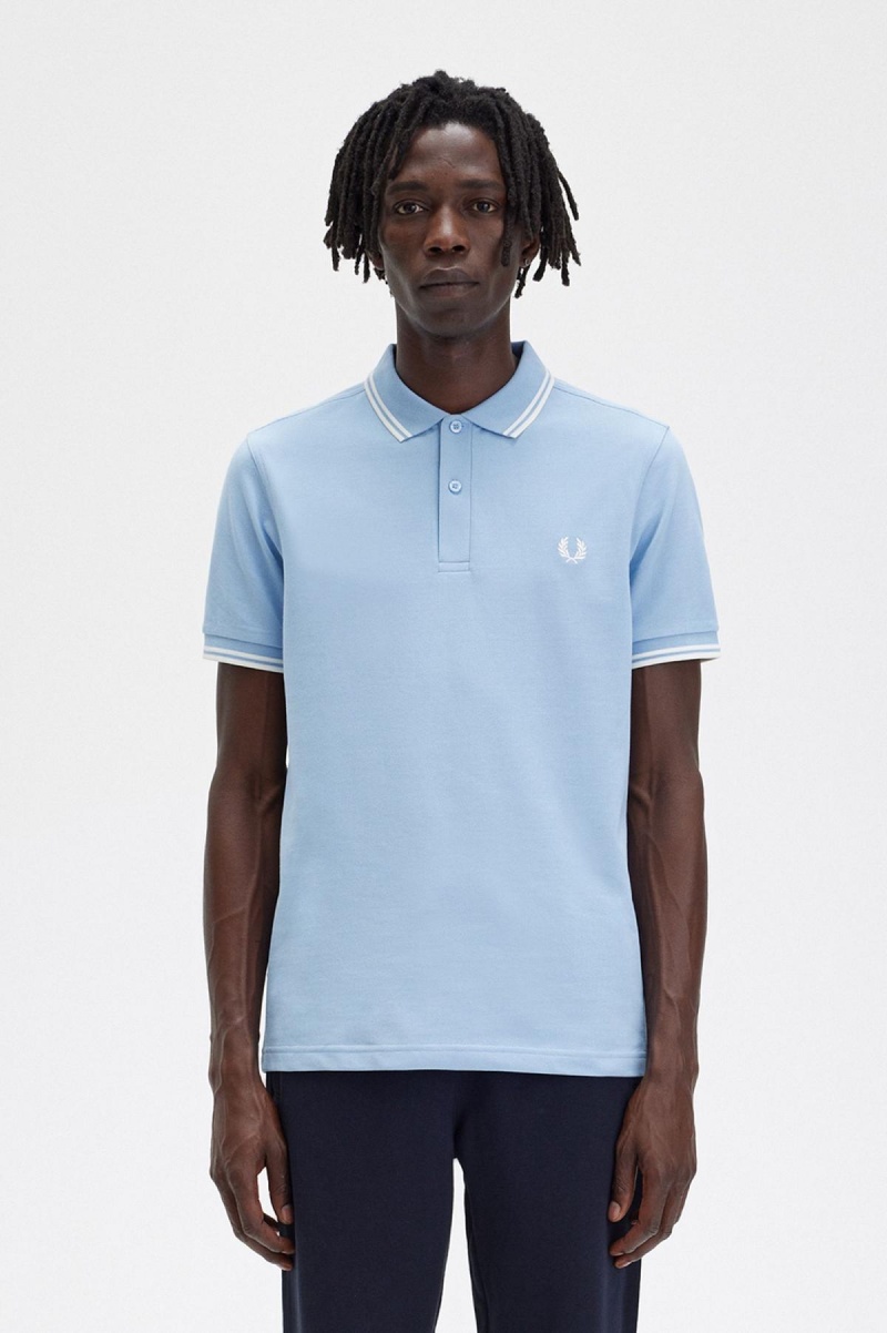 Camisa Polo Fred Perry M3600 Hombre Azules Blancos Blancos | MXNEJ62343