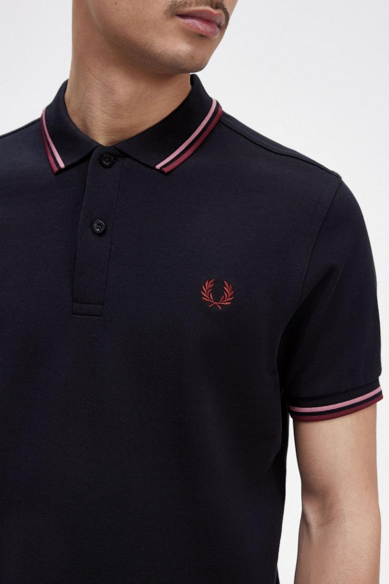 Camisa Polo Fred Perry M3600 Hombre Azul Marino Rosas Rosas | FMXUI18783