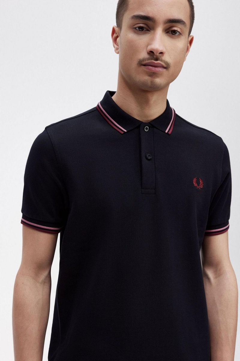 Camisa Polo Fred Perry M3600 Hombre Azul Marino Rosas Rosas | FMXUI18783