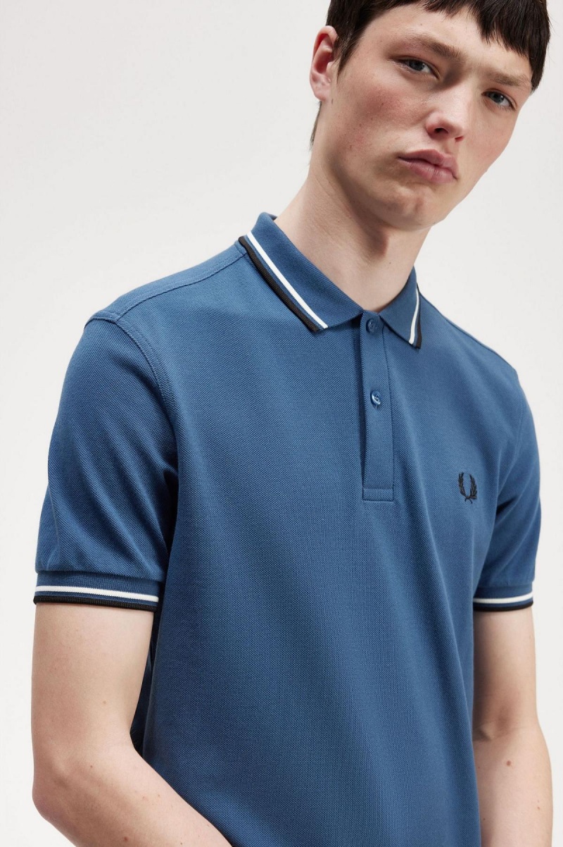 Camisa Polo Fred Perry M3600 Hombre Azules Blancos Negros | YMXVQ87423