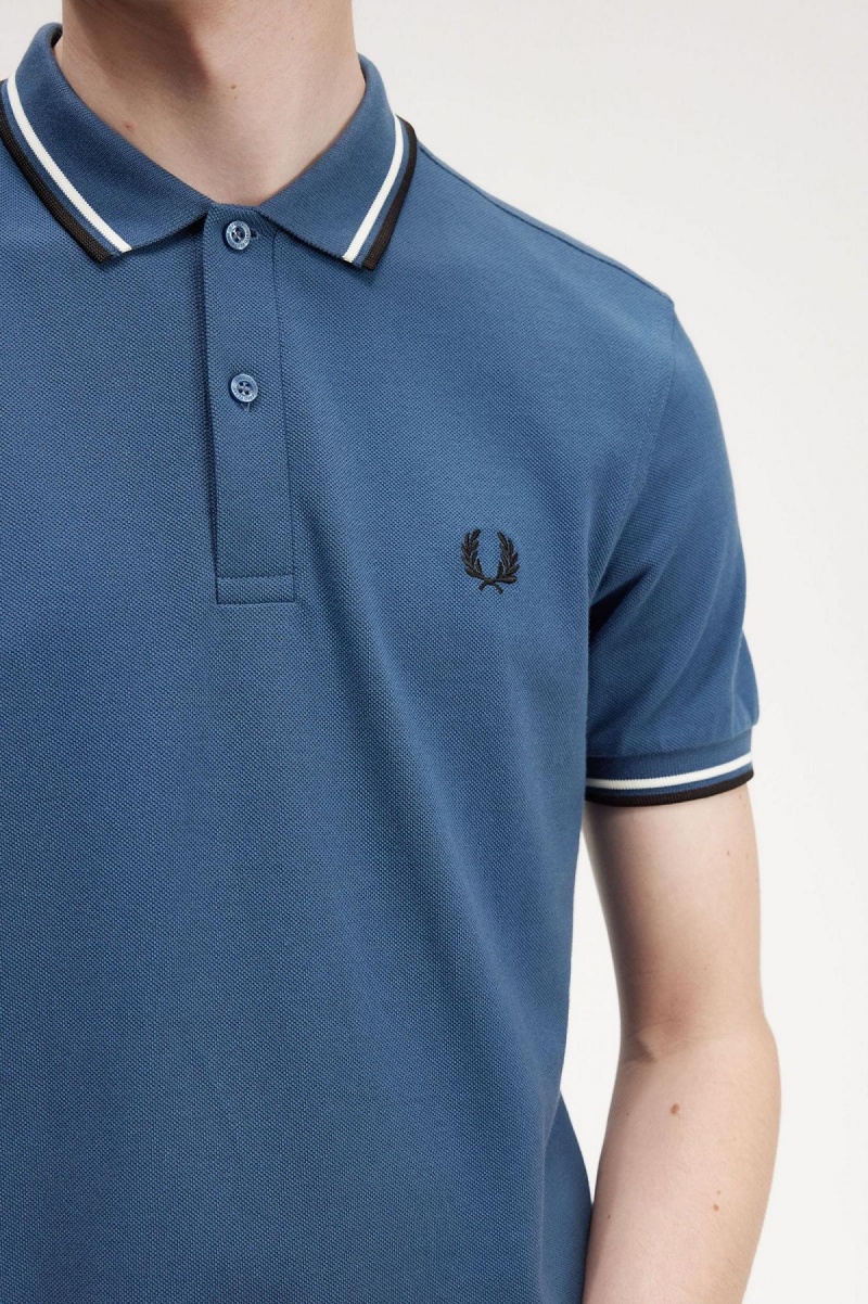 Camisa Polo Fred Perry M3600 Hombre Azules Blancos Negros | YMXVQ87423