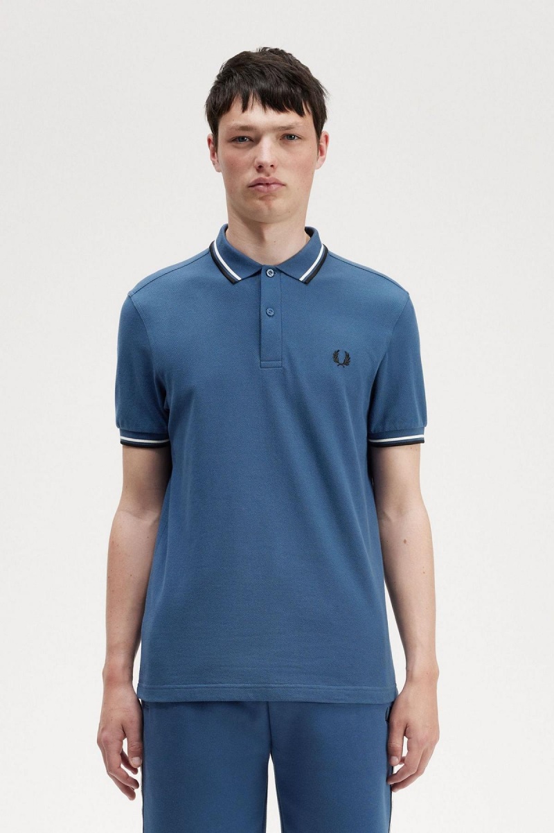 Camisa Polo Fred Perry M3600 Hombre Azules Blancos Negros | YMXVQ87423