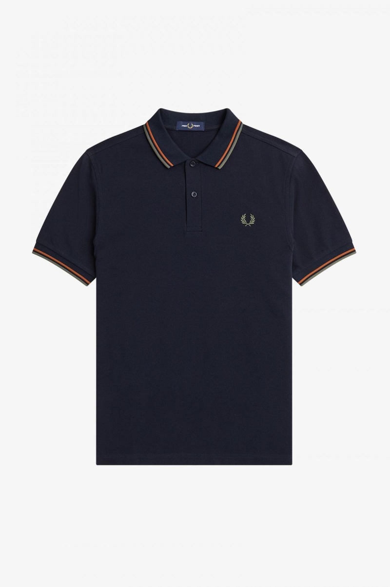 Camisa Polo Fred Perry M3600 Hombre Azul Marino Verdes | EMXHC63889