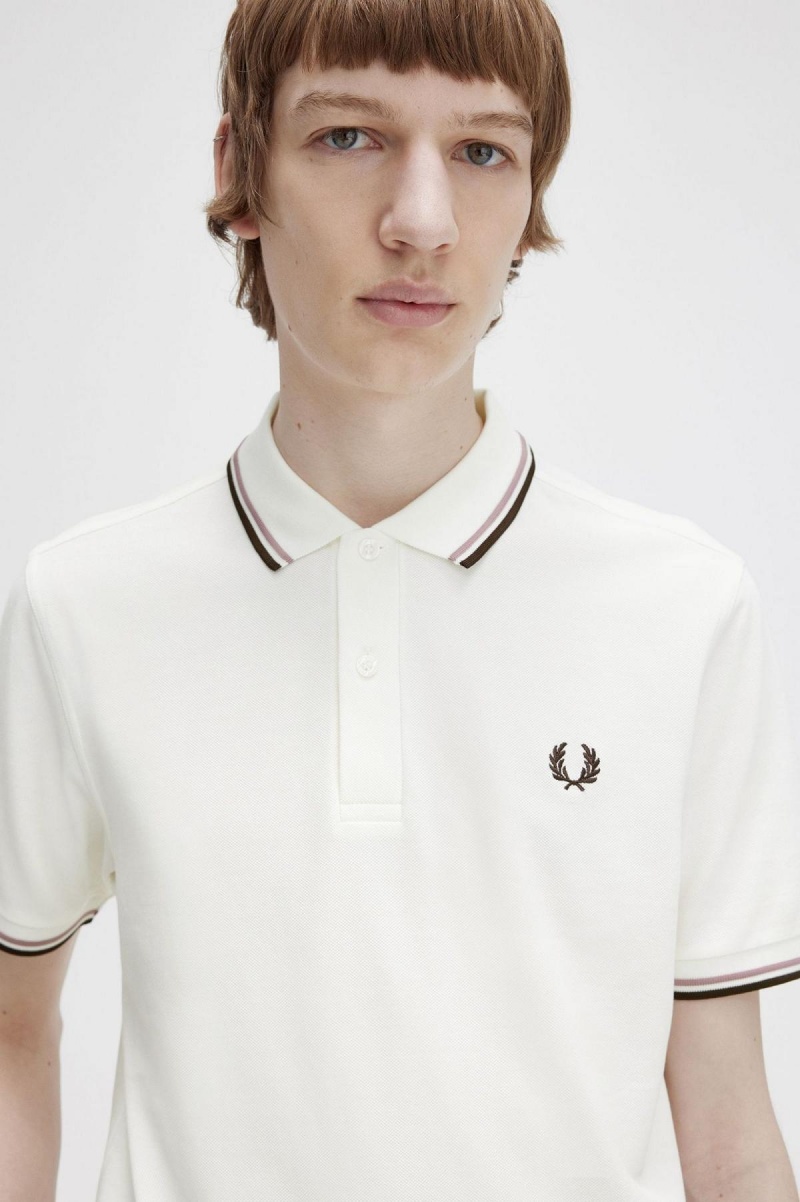 Camisa Polo Fred Perry M3600 Hombre Blancos Rosas Oscuro | QMXUV51283