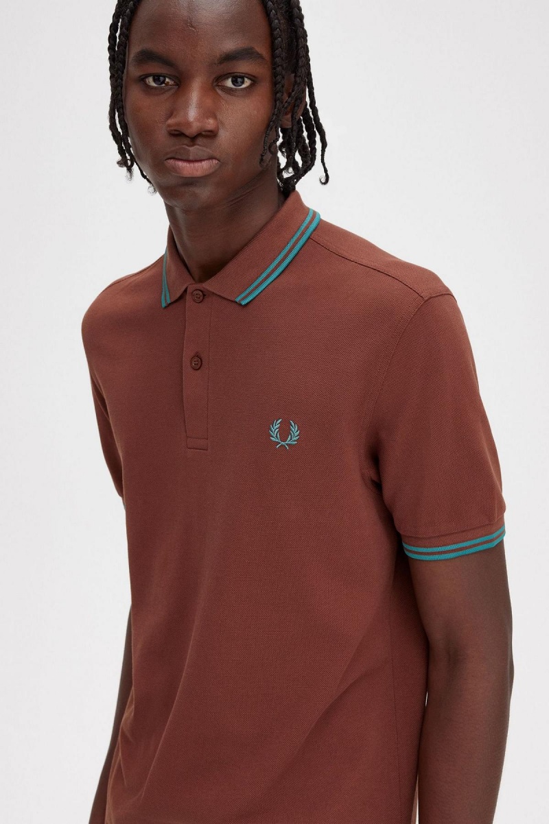 Camisa Polo Fred Perry M3600 Hombre Marrom Verde Menta Oscuro Verde Menta Oscuro | SMXNY86484