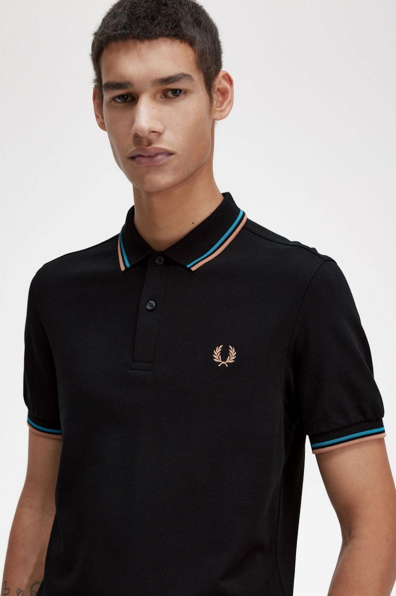 Camisa Polo Fred Perry M3600 Hombre Negros Azules Azules | DMXKV71403