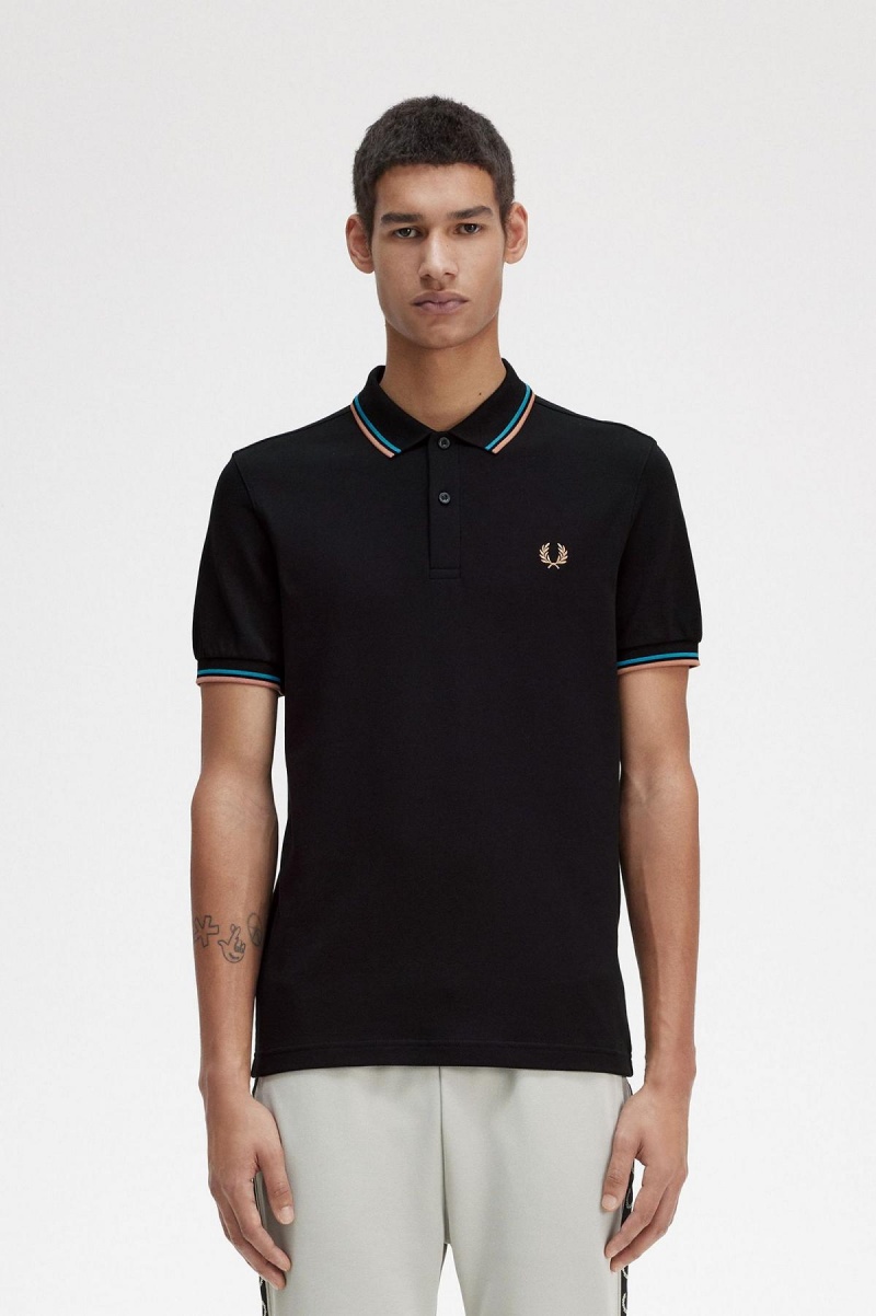 Camisa Polo Fred Perry M3600 Hombre Negros Azules Azules | DMXKV71403