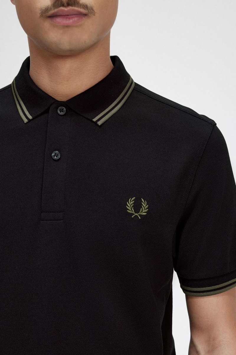 Camisa Polo Fred Perry M3600 Hombre Negros Verdes Verdes | MXDYB39305