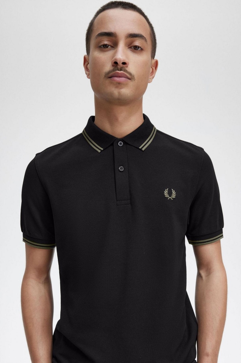 Camisa Polo Fred Perry M3600 Hombre Negros Verdes Verdes | MXDYB39305