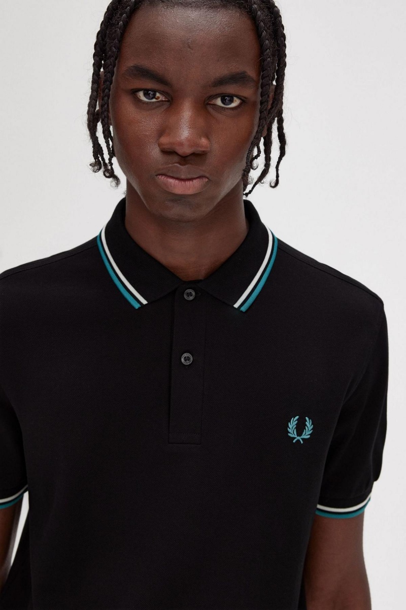 Camisa Polo Fred Perry M3600 Hombre Negros Verde Menta Oscuro | ZMXMJ21456