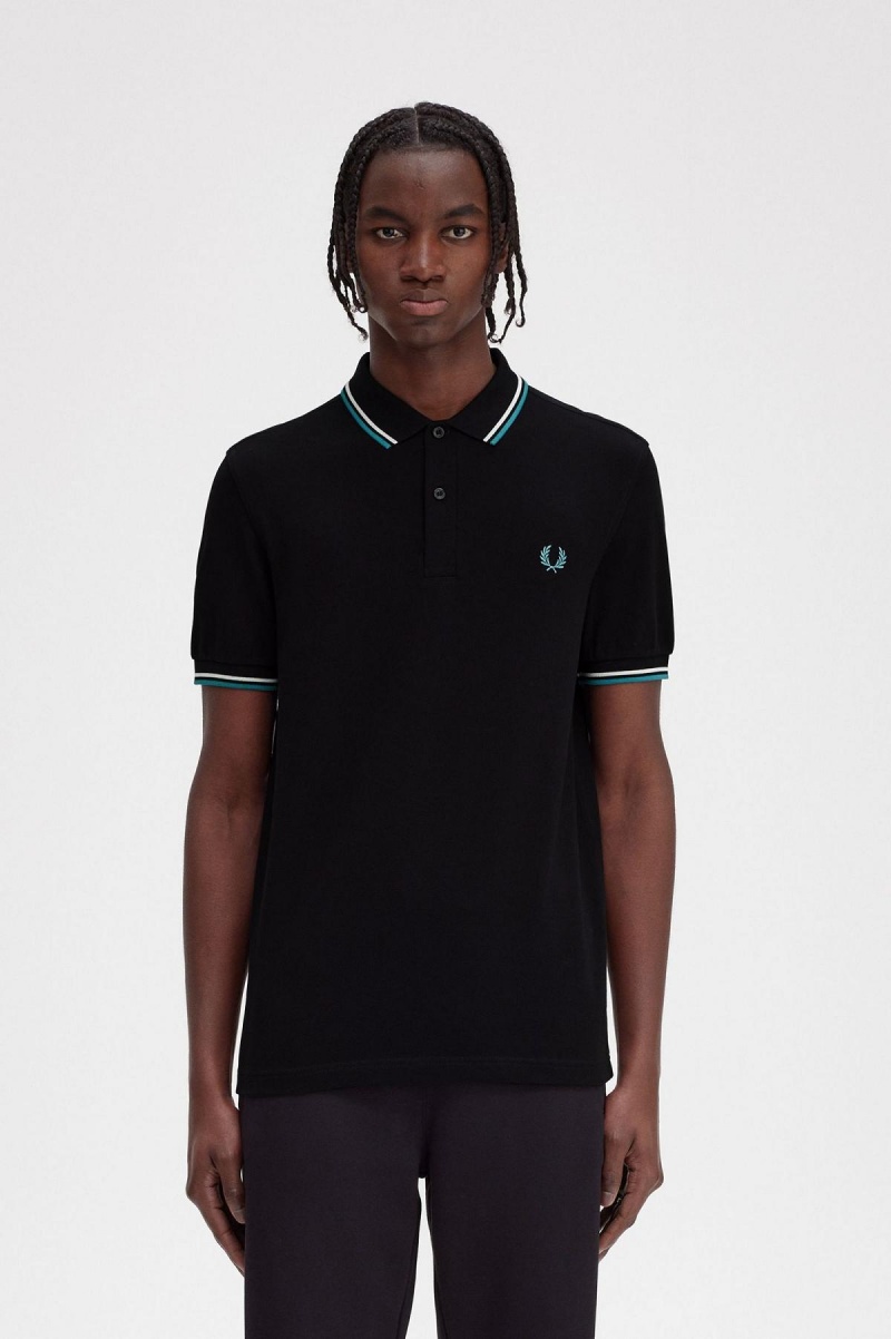 Camisa Polo Fred Perry M3600 Hombre Negros Verde Menta Oscuro | ZMXMJ21456