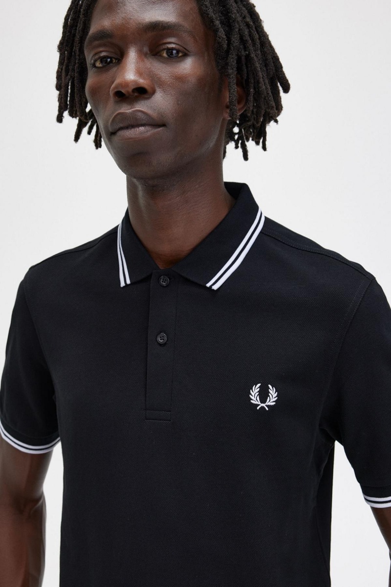 Camisa Polo Fred Perry M3600 Hombre Negros Blancos Blancos | MXCIF27594