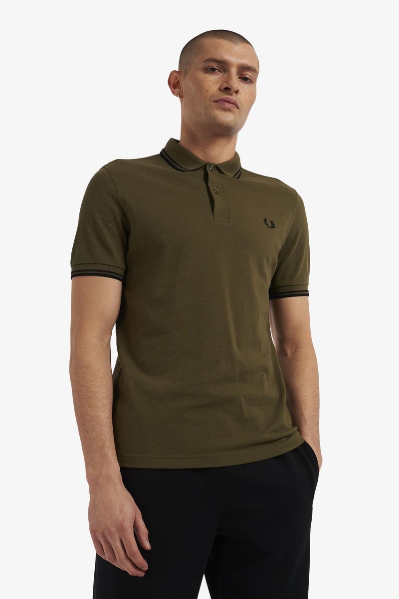 Camisa Polo Fred Perry M3600 Hombre Verdes Negros Negros | DMXVO18573