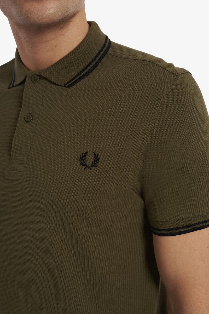 Camisa Polo Fred Perry M3600 Hombre Verdes Negros Negros | DMXVO18573