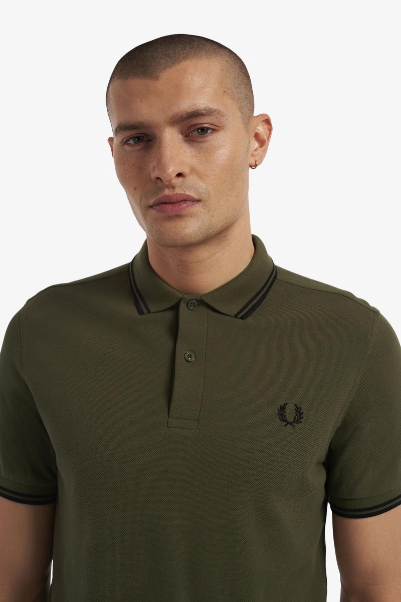 Camisa Polo Fred Perry M3600 Hombre Verdes Negros Negros | DMXVO18573