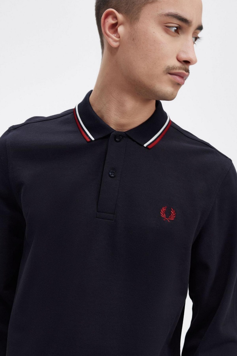 Camisa Polo Fred Perry M3636 Hombre Azul Marino Blancos Rojos | MXIIZ41489