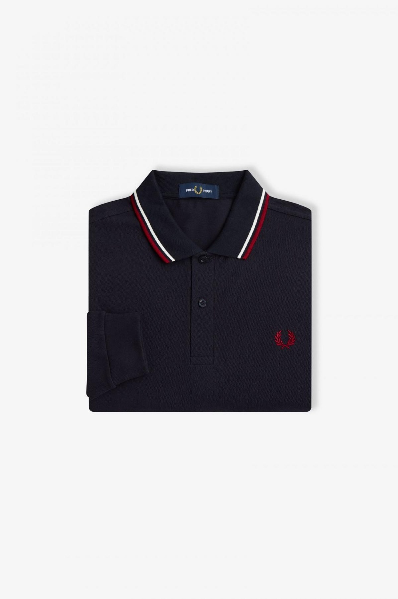 Camisa Polo Fred Perry M3636 Hombre Azul Marino Blancos Rojos | MXIIZ41489