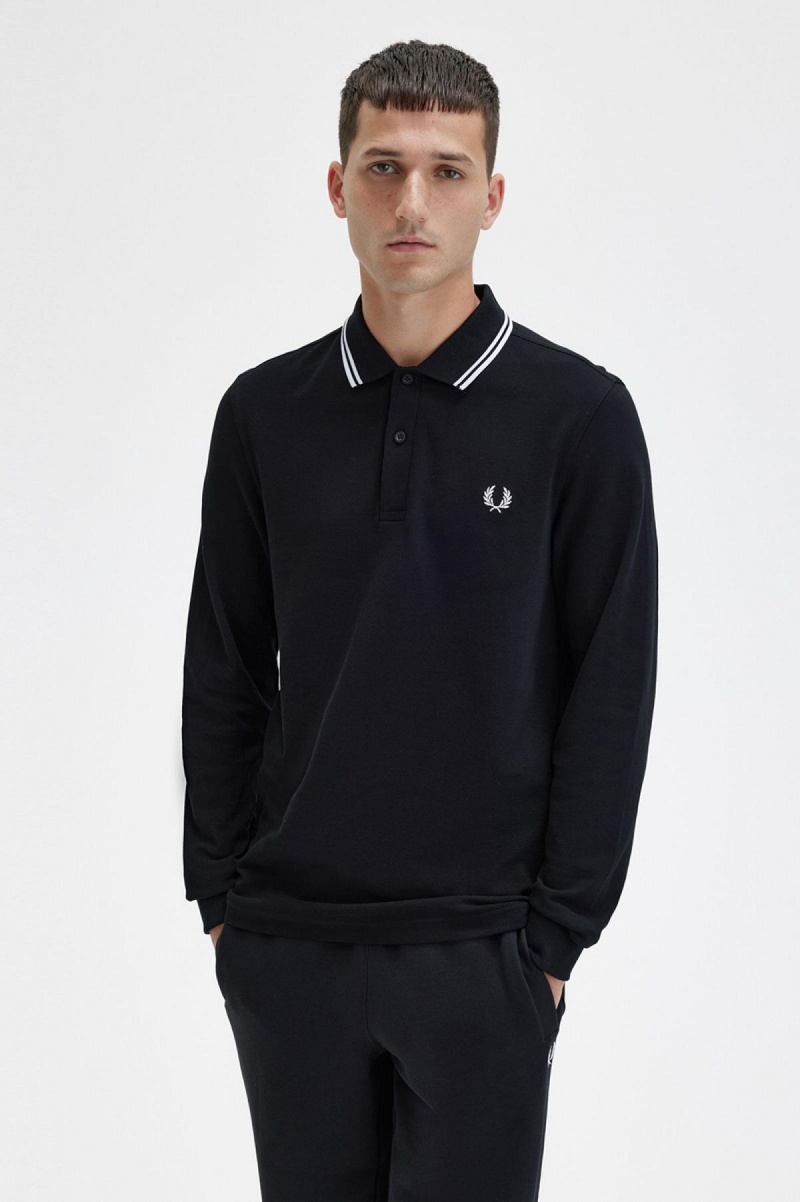 Camisa Polo Fred Perry M3636 Hombre Negros Blancos Blancos | MXXMI75325