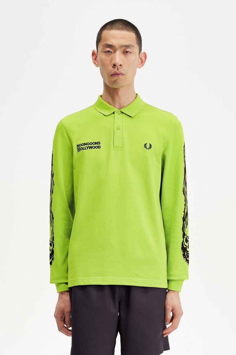 Camisa Polo Fred Perry Noongoons Long Sleeve Estampados Polo Shirt Hombre Verdes | QMXUV76217