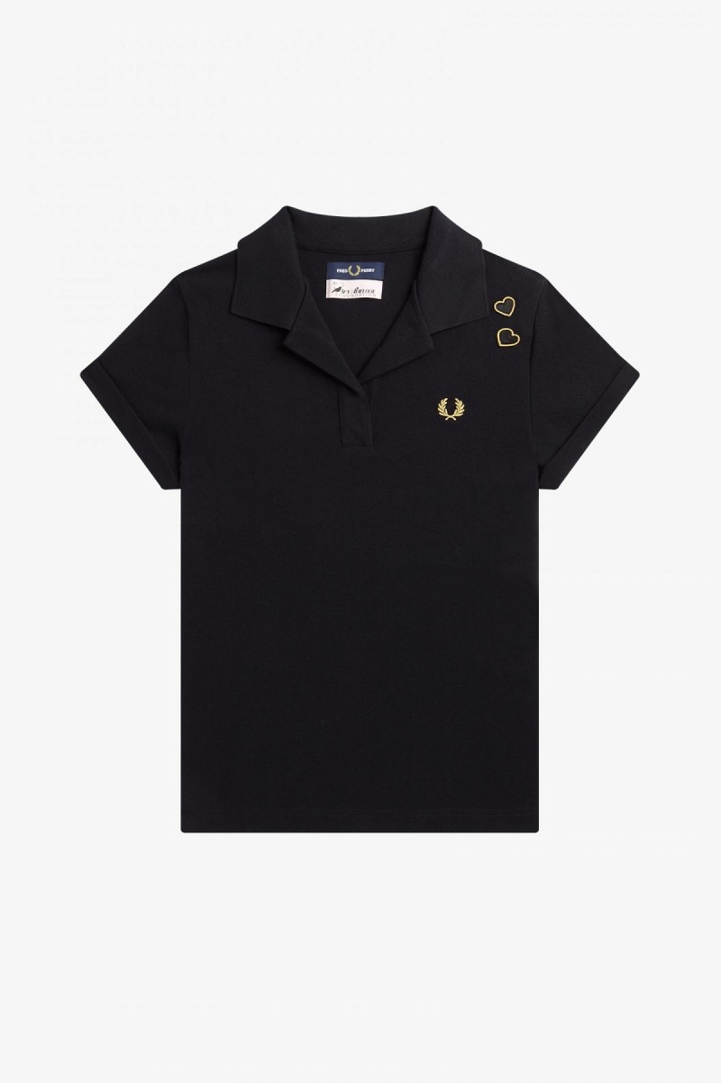 Camisa Polo Fred Perry Open-Collar Piqué Mujer Negros | MMXFT20678