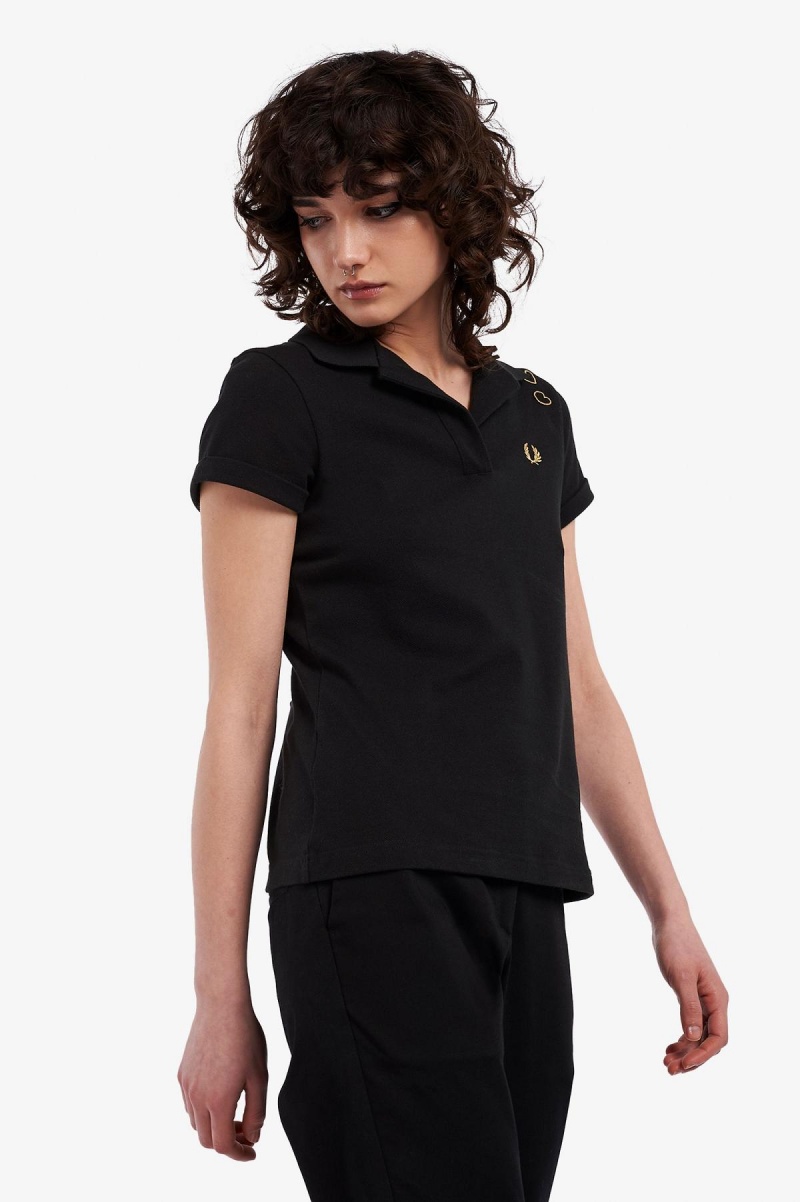 Camisa Polo Fred Perry Open-Collar Piqué Mujer Negros | MMXFT20678