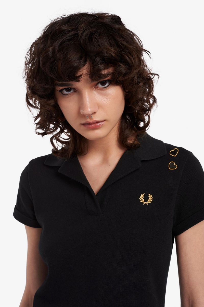 Camisa Polo Fred Perry Open-Collar Piqué Mujer Negros | MMXFT20678