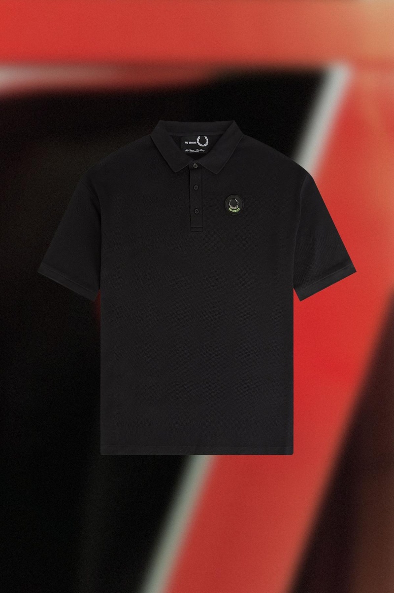 Camisa Polo Fred Perry Oversized Printed Polo Shirt Hombre Negros | MXDFL60002