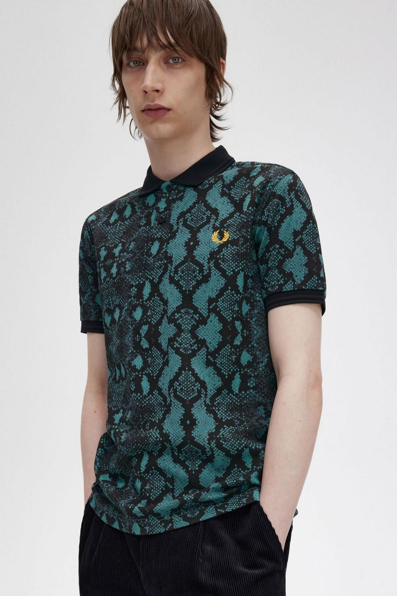 Camisa Polo Fred Perry Snake Print Fred Perry Shirt Hombre Verde Menta Oscuro | FMXHY26217