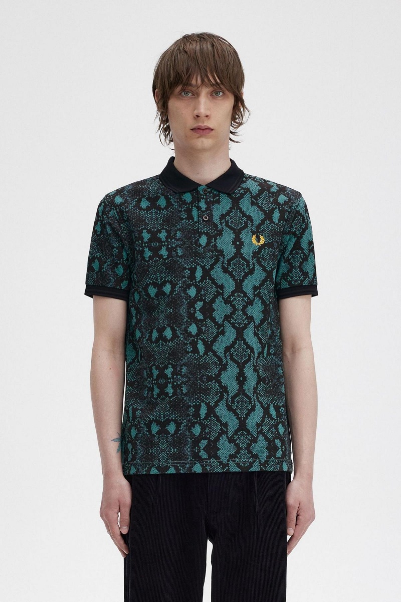 Camisa Polo Fred Perry Snake Print Fred Perry Shirt Hombre Verde Menta Oscuro | FMXHY26217