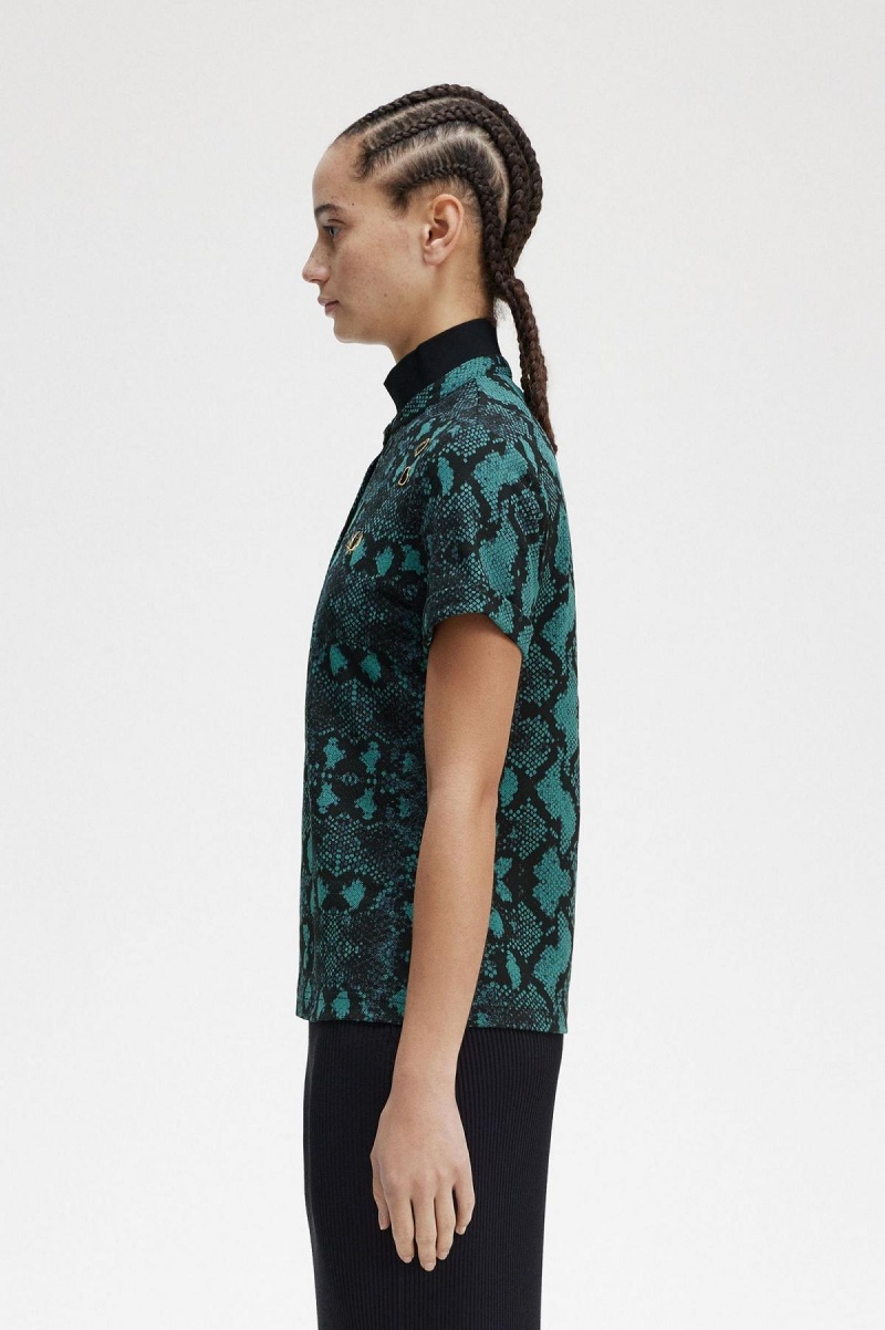 Camisa Polo Fred Perry Snake Print Mujer Verde Menta Oscuro | MXXMI98259