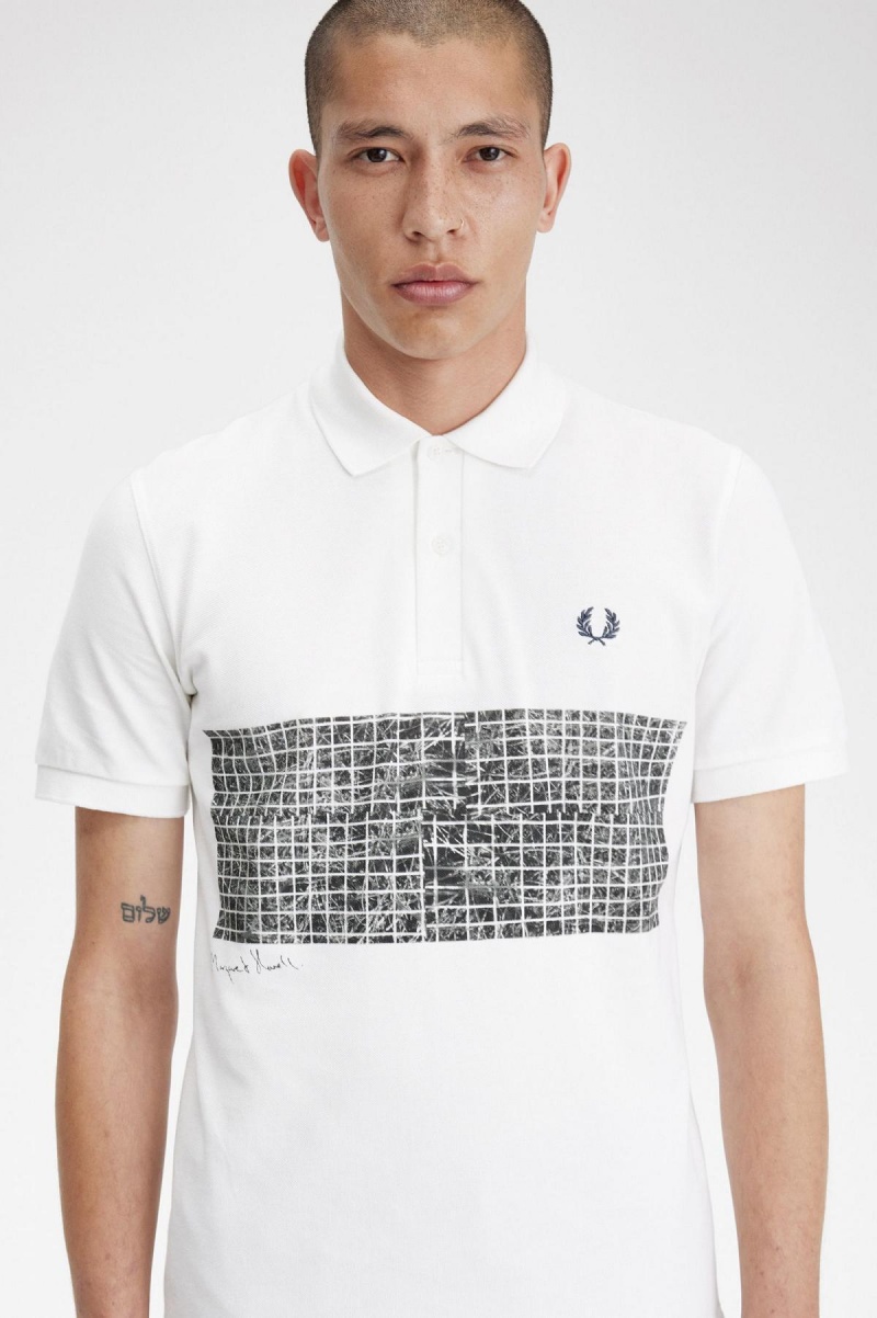 Camisa Polo Fred Perry Tenis Print Fred Perry Shirt Hombre Blancos | TMXPQ37535