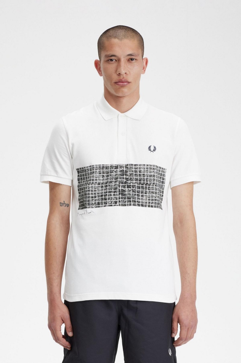 Camisa Polo Fred Perry Tenis Print Fred Perry Shirt Hombre Blancos | TMXPQ37535