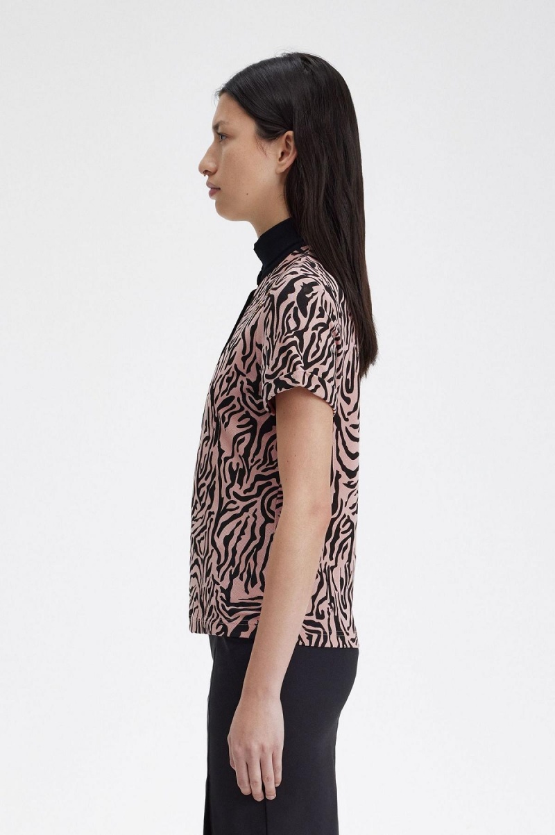 Camisa Polo Fred Perry Zebra Print Mujer Rosas Rosas | MXCIF48502