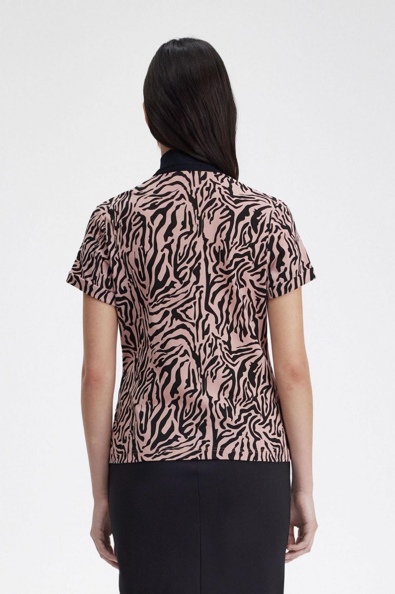 Camisa Polo Fred Perry Zebra Print Mujer Rosas Rosas | MXCIF48502