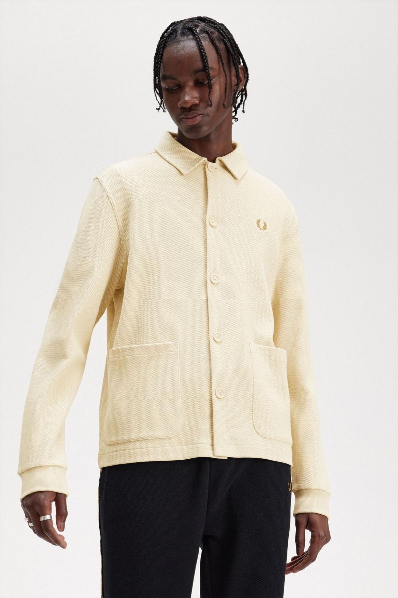 Camisas Fred Perry Button Through Long Sleeve Hombre Oatmeal | DMXVO54394