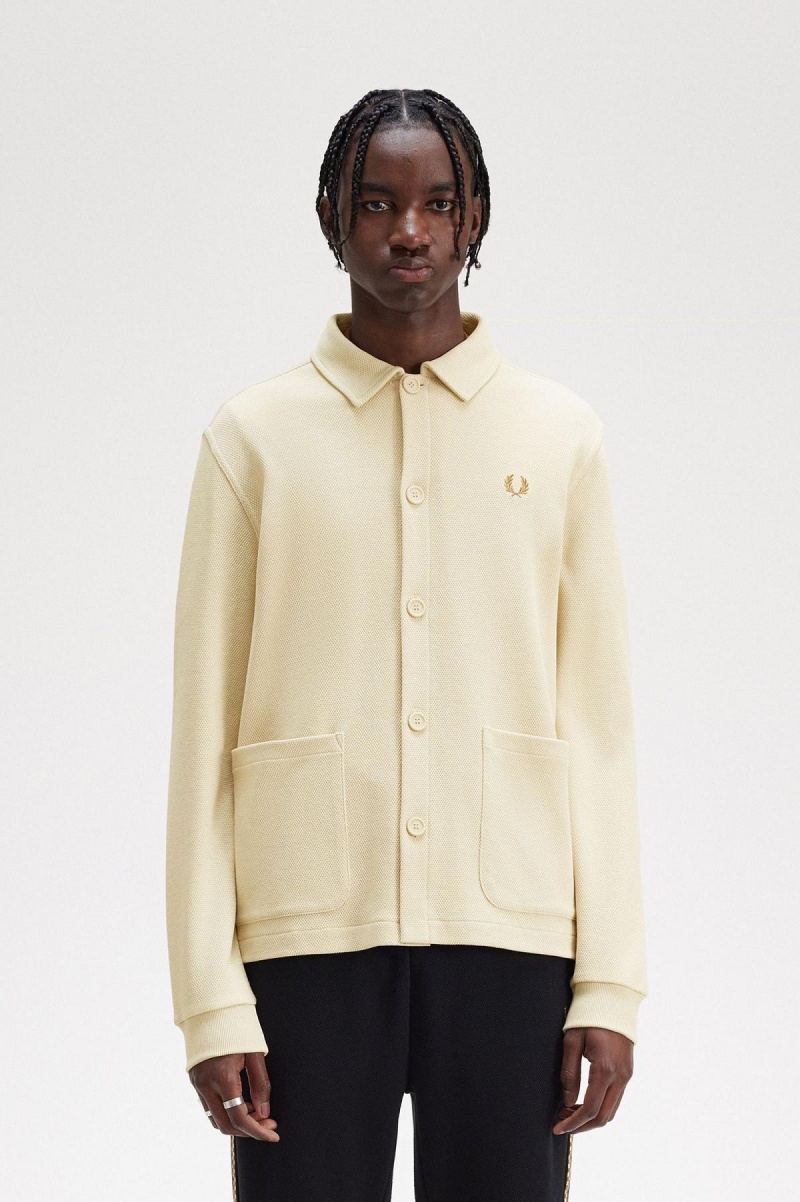 Camisas Fred Perry Button Through Long Sleeve Hombre Oatmeal | DMXVO54394