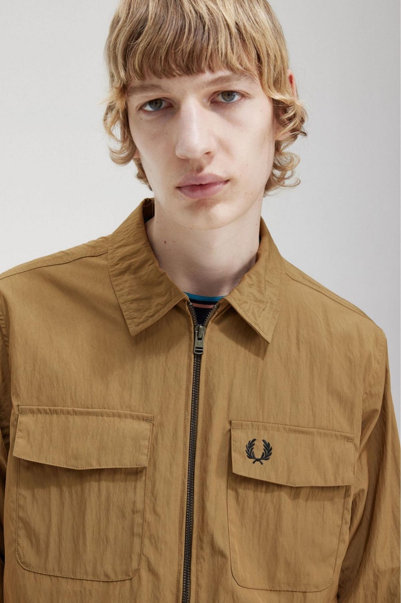 Camisas Fred Perry Ligeros Zip-Through Hombre Shaded Stone | UMXND56547