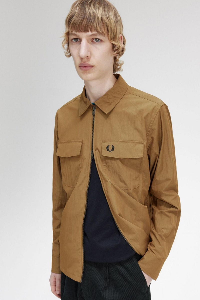 Camisas Fred Perry Ligeros Zip-Through Hombre Shaded Stone | UMXND56547