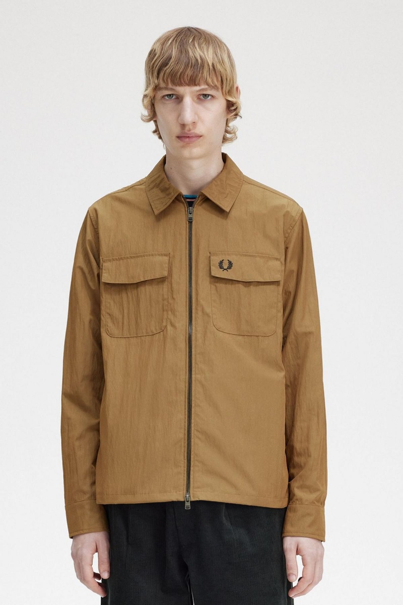 Camisas Fred Perry Ligeros Zip-Through Hombre Shaded Stone | UMXND56547